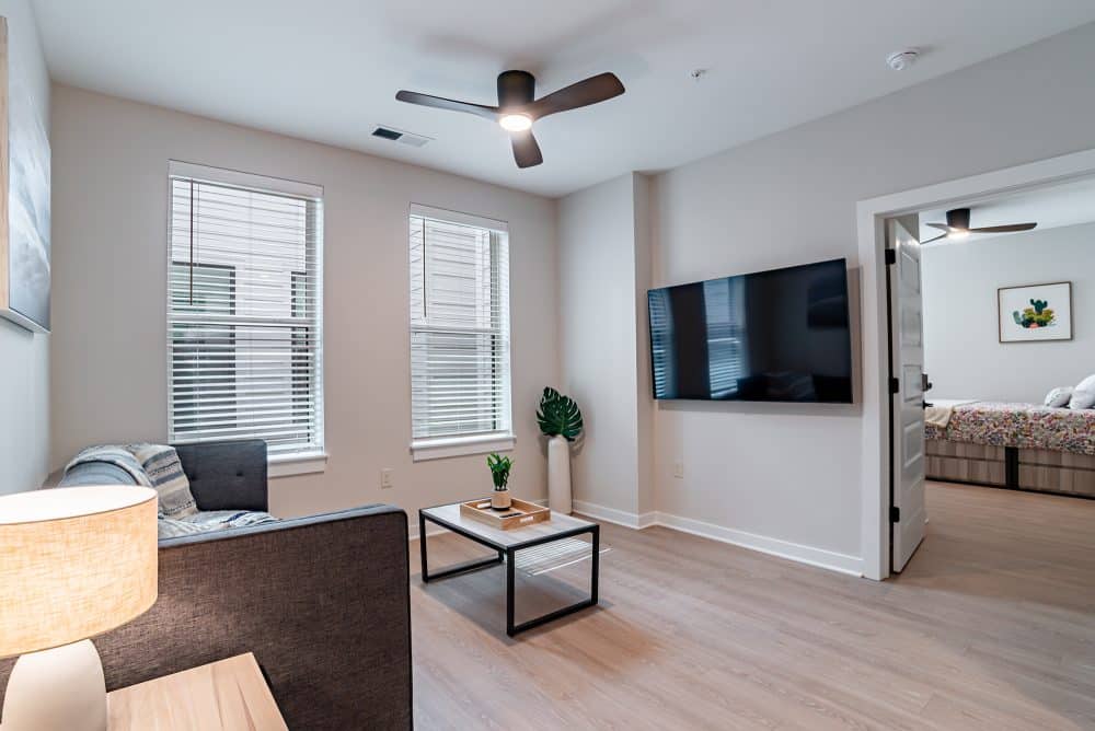 the edition on rosemary apartments near unc chapel hill fully furnished living room 55 inch tv included